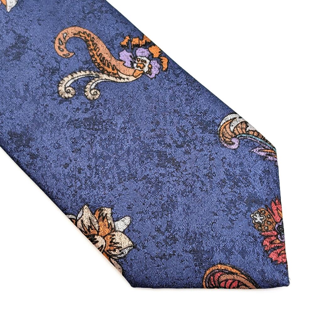 Vintage 80s London Fog Necktie Paisley Floral Retro Menswear Artsy Power Tie